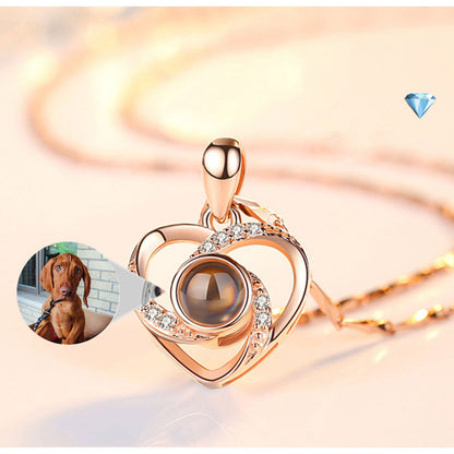 S925 Silver Romantic Colorful Photo Projection Necklace Heart Shaped Pendant Necklace