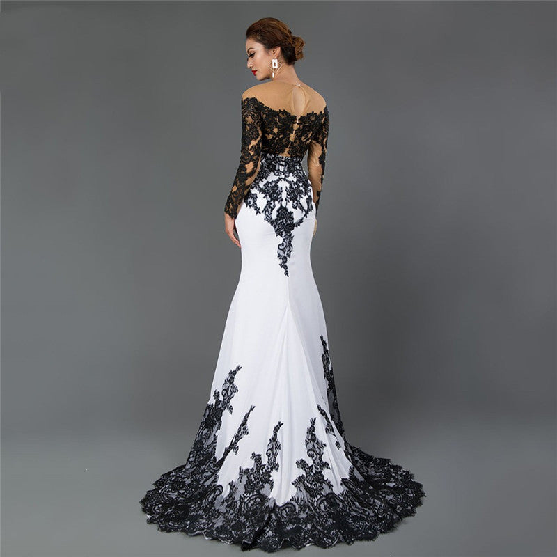 Embroidered Lace Maxi Dress With Fishtail Slim Tail