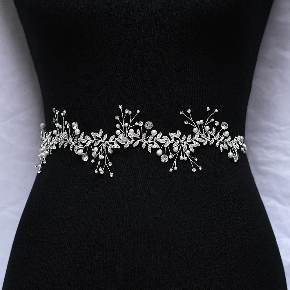 Bridal Belt Dress Silver Waist Chain Handmade Rhinestone