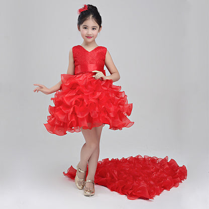 Girls dress wedding flower girl dress skirt child Princess Dress Costume skirt tail 888 piano