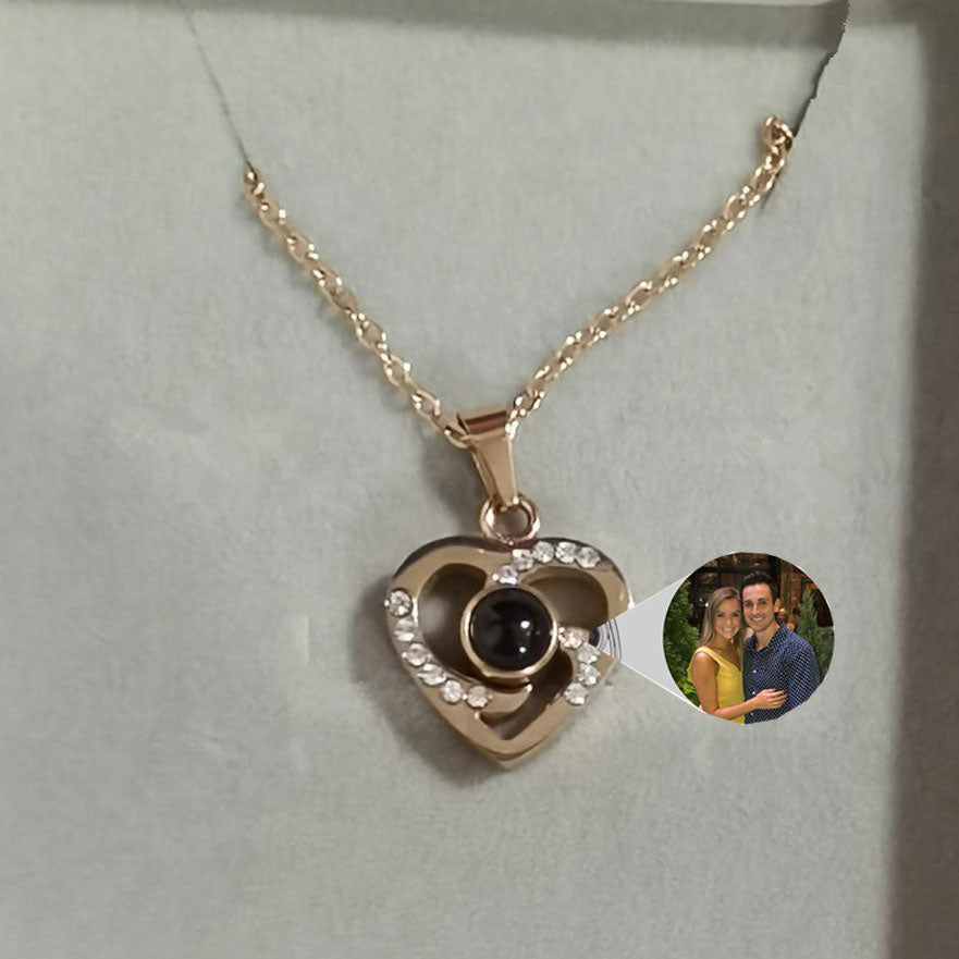 S925 Silver Romantic Colorful Photo Projection Necklace Heart Shaped Pendant Necklace