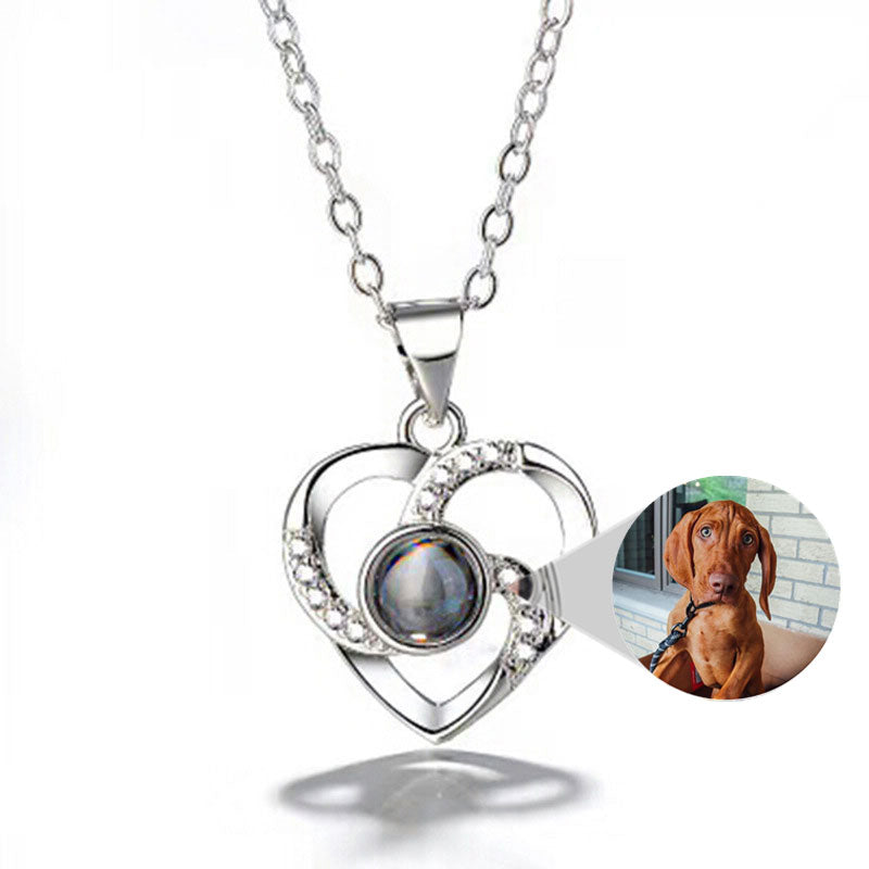 S925 Silver Romantic Colorful Photo Projection Necklace Heart Shaped Pendant Necklace