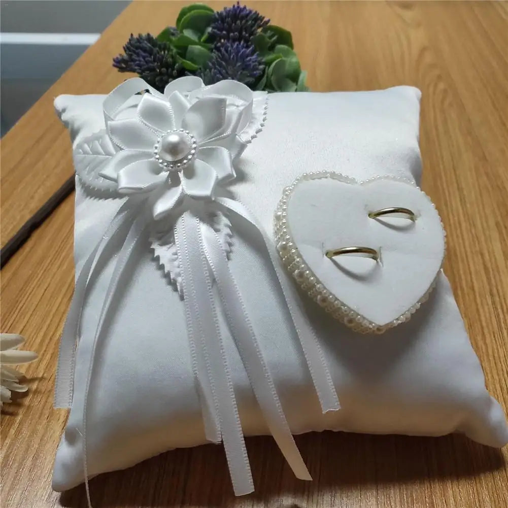 20cm European Romantic Bridal Wedding Ring Holder Pillow Heart Handmade Ribbon Cushion Decor For Wedding Ceremony Without Rings