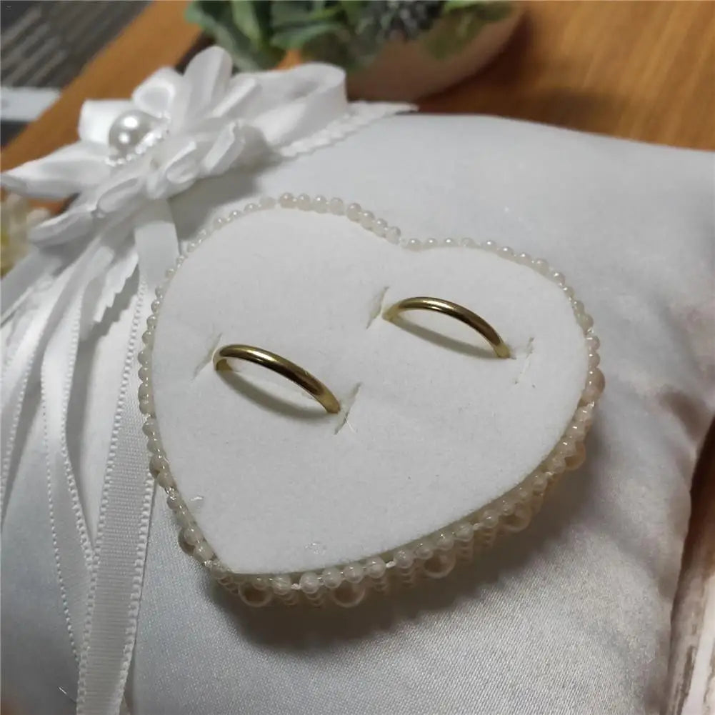 20cm European Romantic Bridal Wedding Ring Holder Pillow Heart Handmade Ribbon Cushion Decor For Wedding Ceremony Without Rings