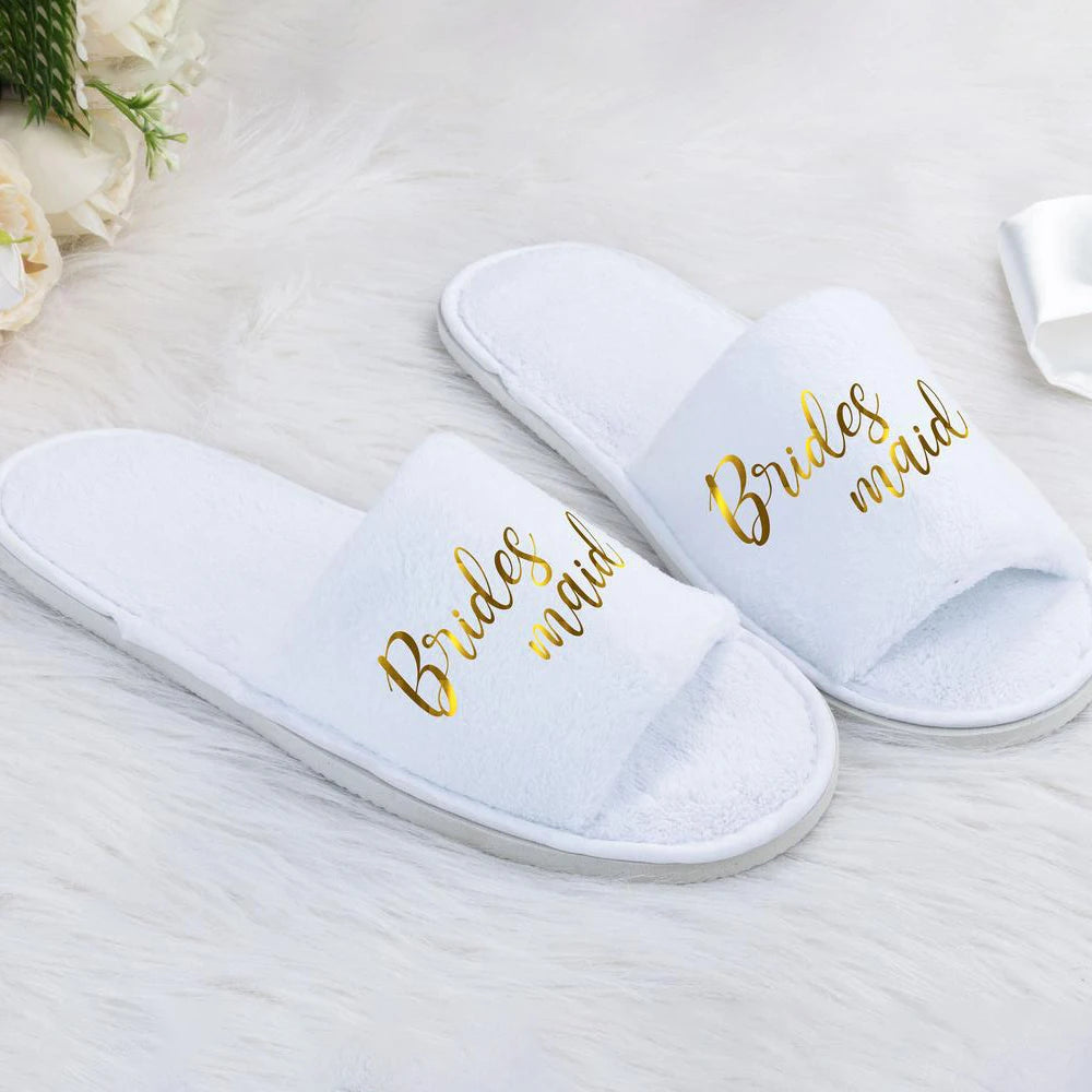 Personalized Open Toe Slippers for Bride, Wedding Decoration, Party Supplies, Bridesmaid, Bride Shower, Spa, Soft, Disposable