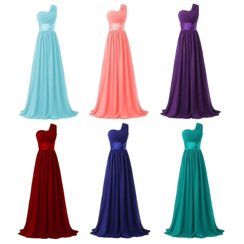 A Line Chiffon One Shoulder Pleat Elegant Strapless Bridesmaid Dresses Wedding Party Formal Prom Evening Lace Up Back