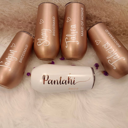 6oz Personalized Flute Tumblers Custom Stainless Tumbler Champagne Bachelorette Party Wine Cup Bridesmaid Proposal Bridal Favors