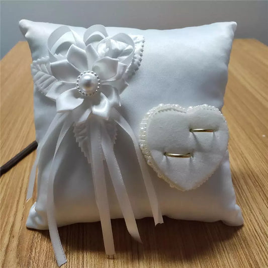 20cm European Romantic Bridal Wedding Ring Holder Pillow Heart Handmade Ribbon Cushion Decor For Wedding Ceremony Without Rings