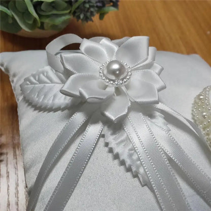 20cm European Romantic Bridal Wedding Ring Holder Pillow Heart Handmade Ribbon Cushion Decor For Wedding Ceremony Without Rings