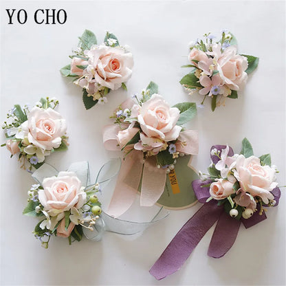 Ivory Wrist Corsage Bridesmaid Sisters Handmade Flower Artificial Silk Rose Bracelet Flowers For Wedding Dancing Party Decor