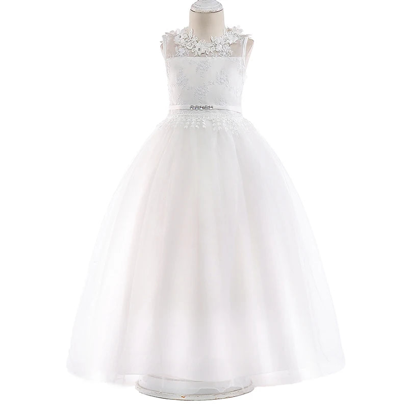 Ceremony Bridesmaid Dress White Flower Kids Evening Dresses For Girl Elegant Party Wedding Children Gown Vestidos 10 14 Years