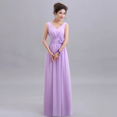 QNZL-100D#Halter neck Lace Up Chiffon Purple Champagne pink Bridesmaid Dresses Long wholesale Custom wedding party dress Flower