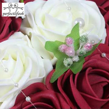 Perfectlifeoh Burgundy Wedding Bouquet Pink/Red/White/Royal Blue Bridal Bridesmaid  Artificial Flower Rose Bride