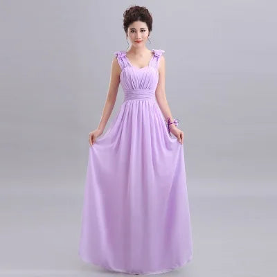 QNZL-100D#Halter neck Lace Up Chiffon Purple Champagne pink Bridesmaid Dresses Long wholesale Custom wedding party dress Flower