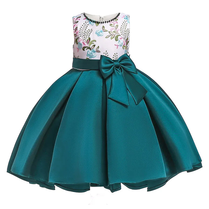 2024 Summer Princess Dress For Girls Children Birthday Wedding Gown Bow Embroidered Trailing Kids Girl Party Bridesmaid Dresses