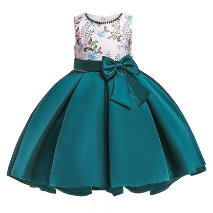 2024 Summer Princess Dress For Girls Children Birthday Wedding Gown Bow Embroidered Trailing Kids Girl Party Bridesmaid Dresses