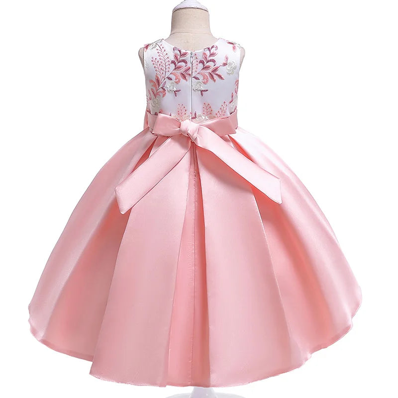 2024 Summer Princess Dress For Girls Children Birthday Wedding Gown Bow Embroidered Trailing Kids Girl Party Bridesmaid Dresses