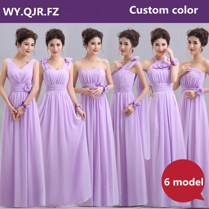 QNZL-100D#Halter neck Lace Up Chiffon Purple Champagne pink Bridesmaid Dresses Long wholesale Custom wedding party dress Flower