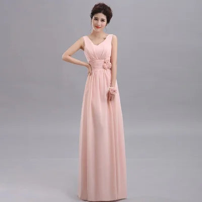 QNZL-100D#Halter neck Lace Up Chiffon Purple Champagne pink Bridesmaid Dresses Long wholesale Custom wedding party dress Flower