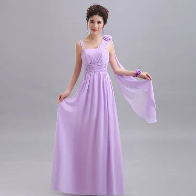 QNZL-100D#Halter neck Lace Up Chiffon Purple Champagne pink Bridesmaid Dresses Long wholesale Custom wedding party dress Flower