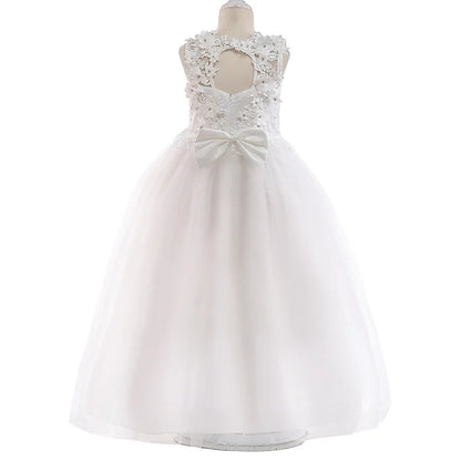 Ceremony Bridesmaid Dress White Flower Kids Evening Dresses For Girl Elegant Party Wedding Children Gown Vestidos 10 14 Years