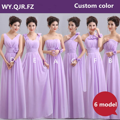 QNZL-100D#Halter neck Lace Up Chiffon Purple Champagne pink Bridesmaid Dresses Long wholesale Custom wedding party dress Flower