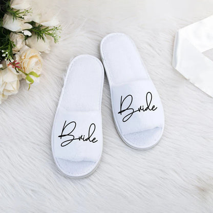 Personalized Open Toe Slippers for Bride, Wedding Decoration, Party Supplies, Bridesmaid, Bride Shower, Spa, Soft, Disposable