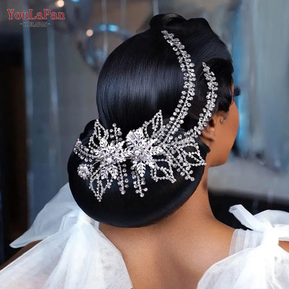 TOPQUEEN HP254 Bridal Side Clip Wedding Tiara Bridal Hairpins Handmade Rhinestone Women Headwear Alloy Flower Bride Headdress