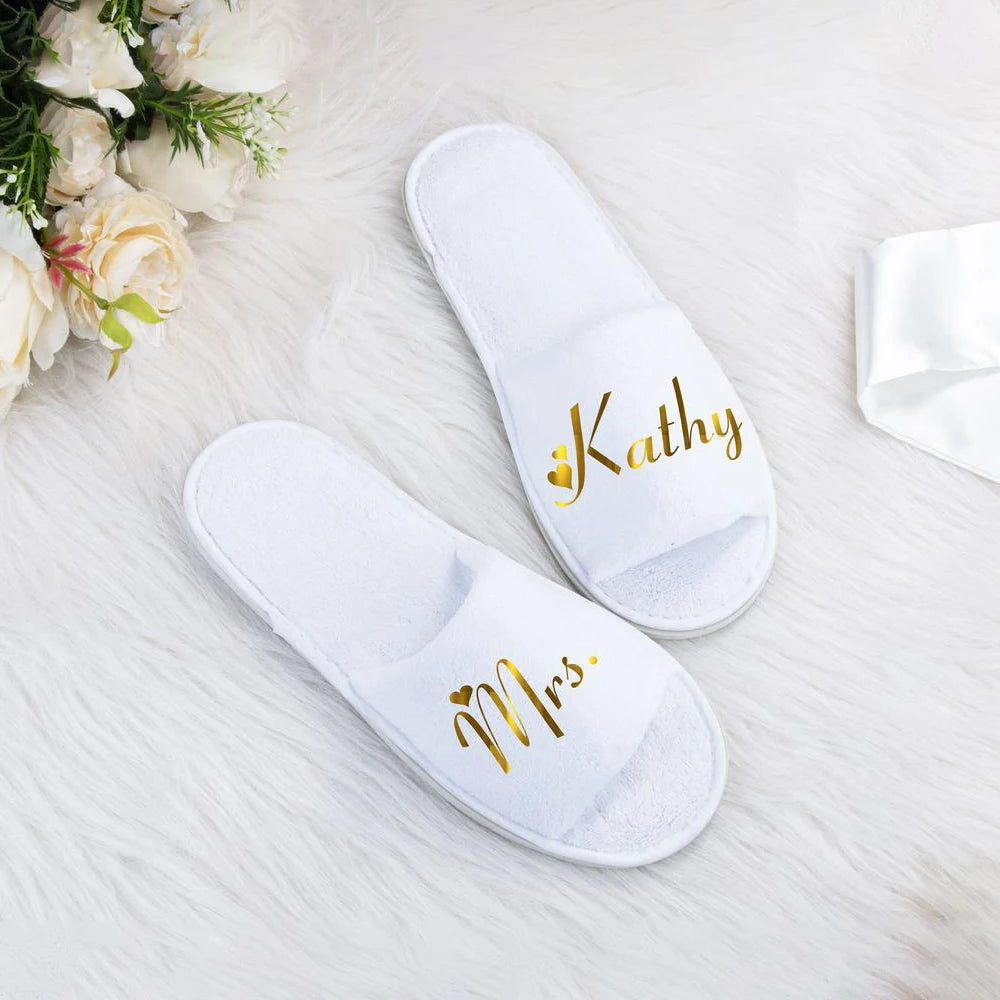 Personalized Open Toe Slippers for Bride, Wedding Decoration, Party Supplies, Bridesmaid, Bride Shower, Spa, Soft, Disposable