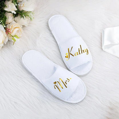 Personalized Open Toe Slippers for Bride, Wedding Decoration, Party Supplies, Bridesmaid, Bride Shower, Spa, Soft, Disposable