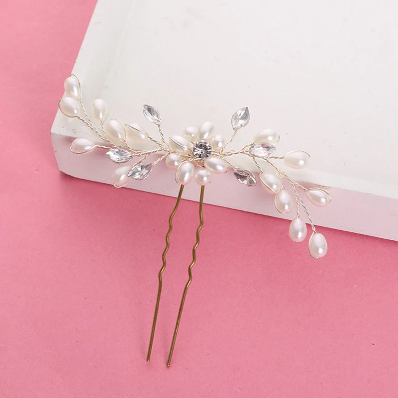 1PC Hot Sale Elegant Bridal Pearl Handmade Flower Beautiful Crystal Hair Accessories Wedding Hair Pins Bridesmaid Bridal Decor