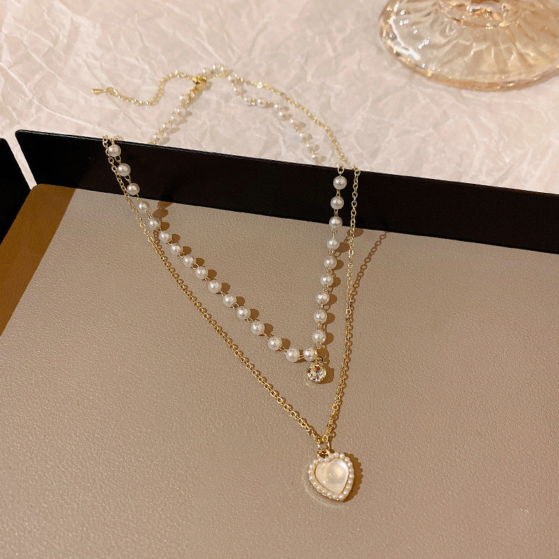 Women's All-match Stitching Love Pearl Necklace