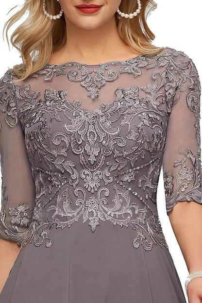 Lace Applique Half Sleeve Formal Party Dress