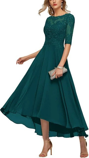 Lace Applique Half Sleeve Formal Party Dress