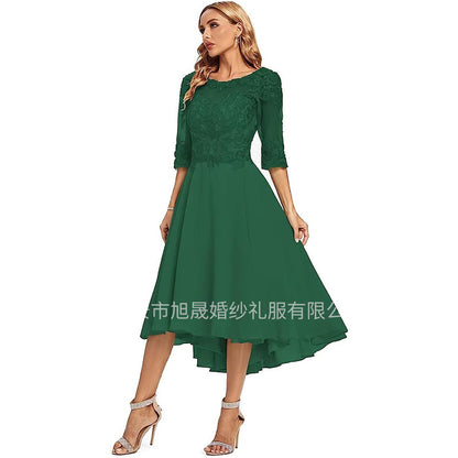 Lace Applique Half Sleeve Formal Party Dress