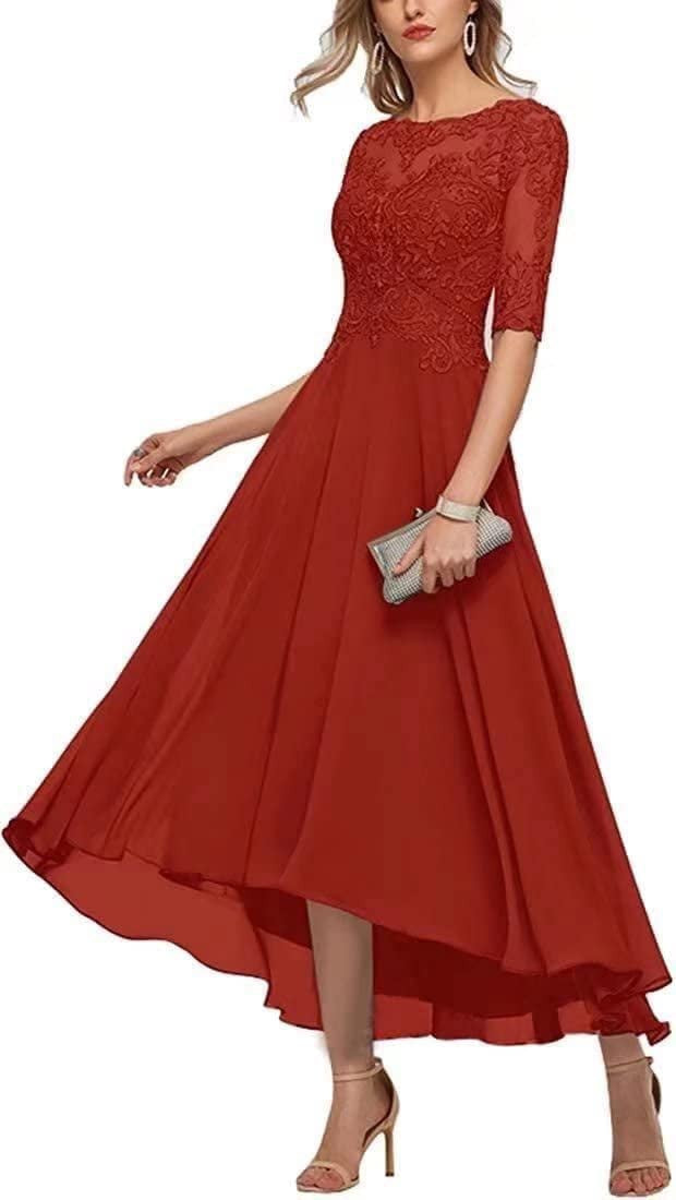 Lace Applique Half Sleeve Formal Party Dress