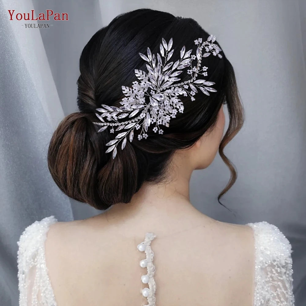 TOPQUEEN HP254 Bridal Side Clip Wedding Tiara Bridal Hairpins Handmade Rhinestone Women Headwear Alloy Flower Bride Headdress