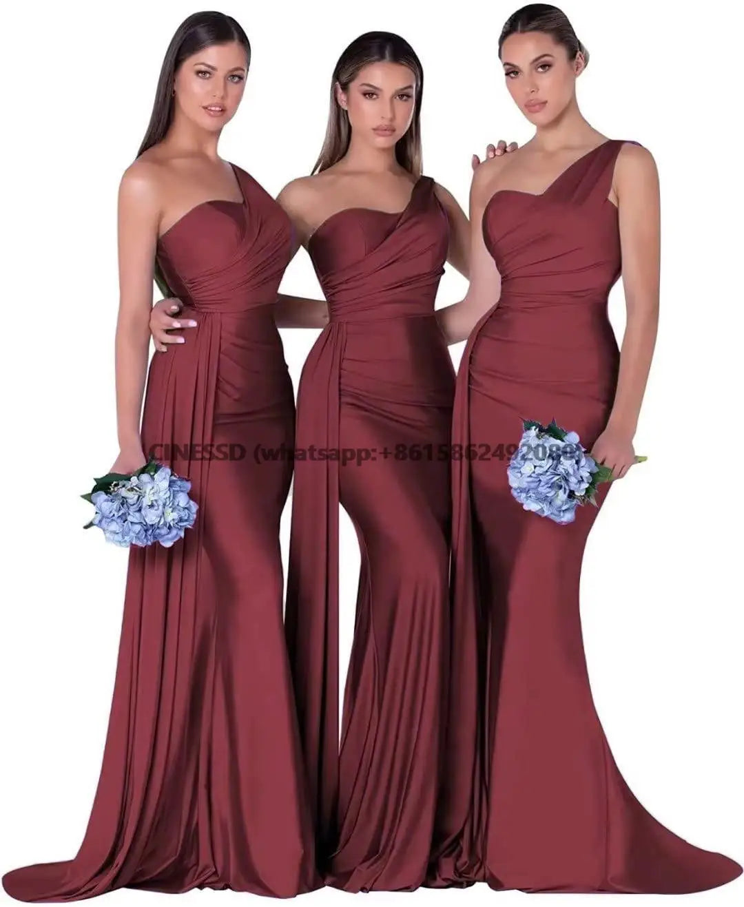 Elegant One-Shoulder Mermaid Bridesmaid Dresses Simple Sleeveless Satin Wedding Party Gown Vestidos Para Bodas With Train