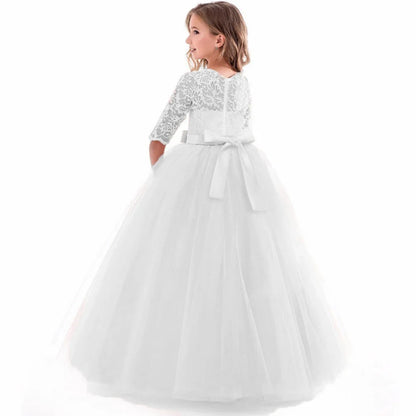 Teens White Lace Princess Bridesmaid Party Dresses Kids Dress For Girls Children Pageant Wedding Gown Evening Christmas Costume