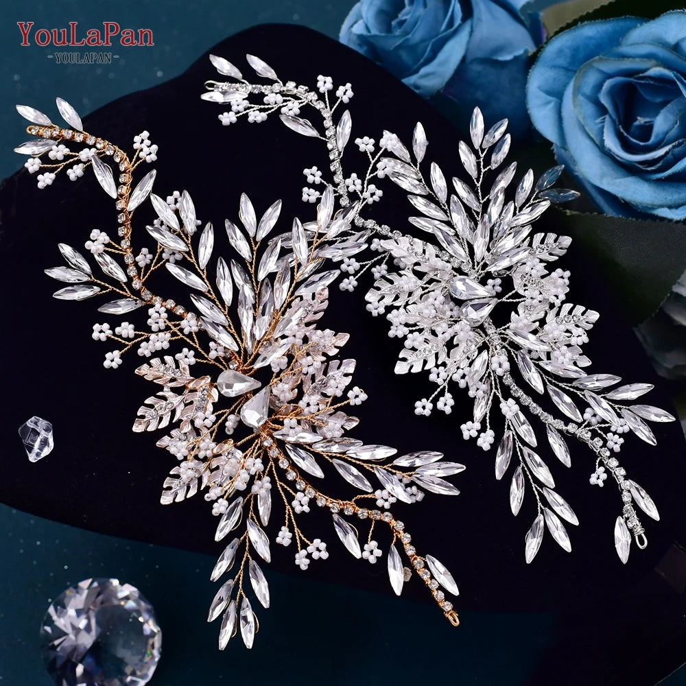 TOPQUEEN HP254 Bridal Side Clip Wedding Tiara Bridal Hairpins Handmade Rhinestone Women Headwear Alloy Flower Bride Headdress