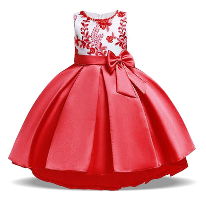 2024 Summer Princess Dress For Girls Children Birthday Wedding Gown Bow Embroidered Trailing Kids Girl Party Bridesmaid Dresses