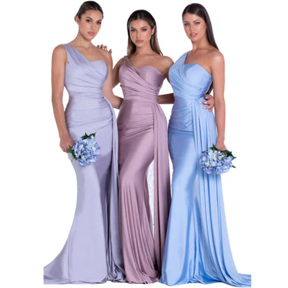 royal blue bridesmaid dresses women for wedding new satin one shoulder sexy mermaid vestidos para bodas mujer invitada chic