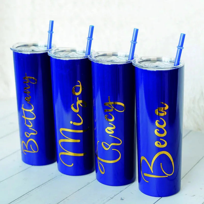 Personalized Tumbler with Straw Bridesmaid Gift Custom Name Bridal Party 20oz Insulated Skinny Tumbler Wedding Bachelorette cup