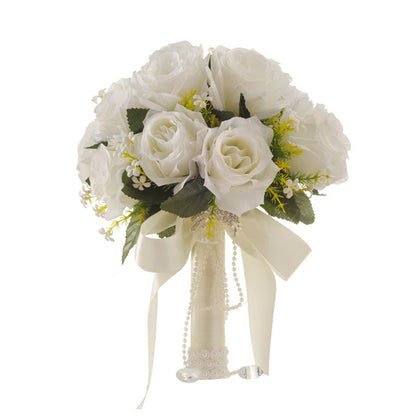 Bridal Bridesmaid Wedding Bouquet White Silk Flowers Roses Artificial Bride Boutonniere Mariage Bouquet Wedding Accessories