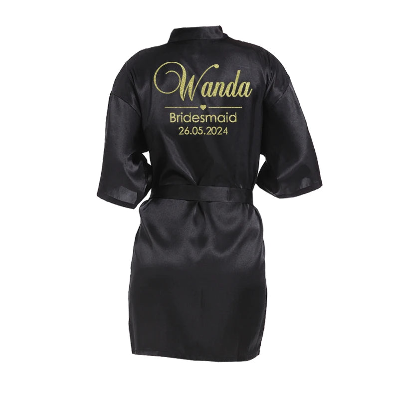 Customized Name Date Wedding Bathrobe Faux Silk Bridal Robe Bride Bridesmaid Wedding Robes Woman Bachelorette Hen Party