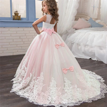 Girls Lace Long Prom Gowns Bridesmaid Kids Dresses For Girls Teens Girl Party Dress Kids Princess Evening Formal Wedding Vestido