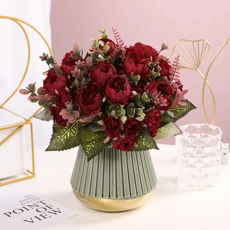 9 Heads Artificial Peony Flower Wedding Home Decoration Flower Home Wedding Bouquet Project Gardening Decoration