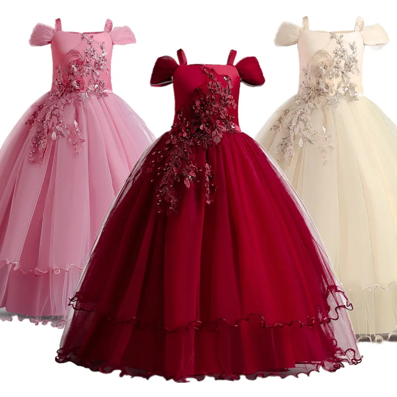 Teen Girl Bridesmaid Dresses for Wedding 12 to 14 Yrs Formal Evening Prom Long Gown Flower Elegant Birthday Party Princess Dress