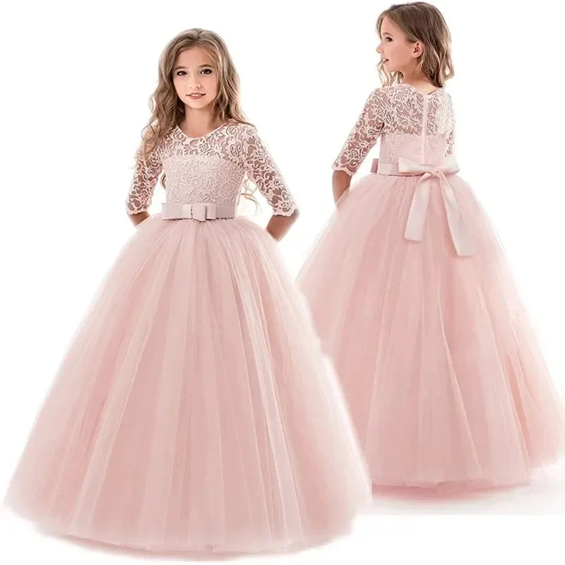 Elegant Princess Birthday Lace Dress Kids Elegant Girl Dresses For Girls Vintage Children Girl Party Wedding Dress 4 10 12 Years