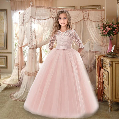 Elegant Princess Birthday Lace Dress Kids Elegant Girl Dresses For Girls Vintage Children Girl Party Wedding Dress 4 10 12 Years